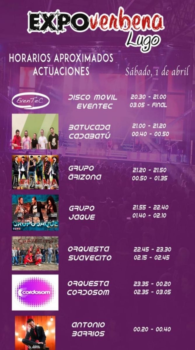 Horarios de actuaciones ExpoVerbena Lugo 2023